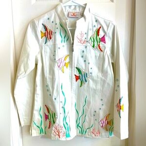 Quacker Factory Tropical Fish Zip Jacket XS